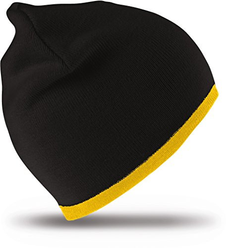 Result Headwear Gestrickte Wende-Mütze mit kontrastfarbenem Abschluss RC046X , Farbe:Black/Yellow
