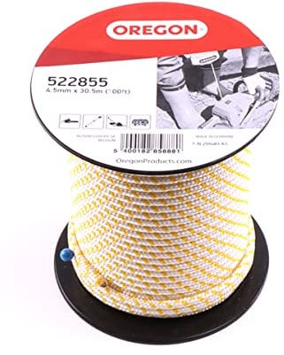 Oregon Cuerda de Arranque de 4.5 mm, Rollo de 30.5 m (100 pies) de Longitud, para Motosierras y Desbrozadoras, Núcleo de Poliamida, Resistente a Aceite y Gasolina (522855)