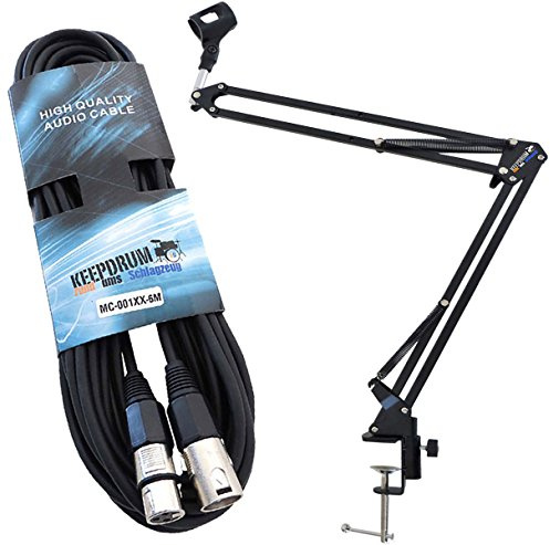 keepdrum NB35 Mikrofonstativ Tisch-Mikrofonarm Gelenkarm + 6m XLR Kabel