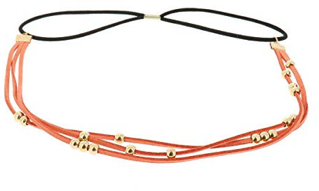 Orange Damen Haarband - Goldene Perlen Suede Hairband, Samtaspekt - Einheitsgrößer Dünnes Stirnband - Hochzeit Vintage Headband - Original Look Boho, Hippie