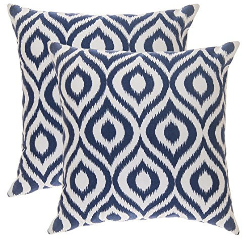 TreeWool Dekorativer Kissenbezug (50 x 50 cm, Marineblau) Ikat Ogee Design 100% Baumwolle (2er Pack)