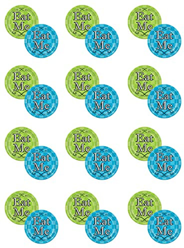 Beistle 58184, 24 Piece Alice in Wonderland Plates, 9, Paper, Lime Green/Turquoise/White/Black