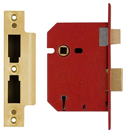 Union Locks 2201 5 Einsteckschloss mit Vorreiber 77,5 mm, Messing-Finish (Box)