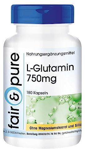 Fair & Pure® - L-Glutamine 750mg - avec 2250mg de L-Glutamine par dose journalière - végan - 180 gélules