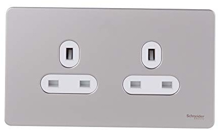 Schneider Electric Ultimate Screwless Flat Plate - Unswitched Double Power Socket, 13A, GU3460WPN, Pearl Nickel with White Insert