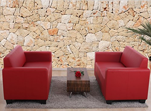 Mendler Sofa-Garnitur Couch-Garnitur 2X 2er Sofa Lyon Kunstleder - rot