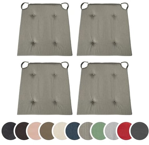 sleepling 4er Set Stuhlkissen, Sitzkissen für Indoor und Outdoor, mit Klettverschluss, 100% Baumwolle, Made in EU, Maße: 42 (vorne) 35 (hinten) x 40 x 5 cm, grau