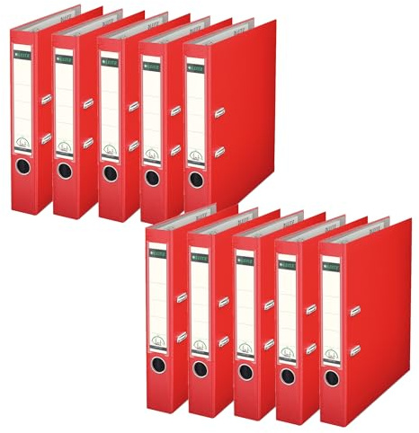 Leitz 180 Degree Plastic A4 Lever Arch File with 50 mm Spine - Red, Pack of 10