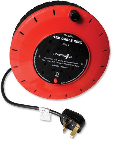 15 m 4 Gang 13 Amp Extension Reel with Thermal Cut Out