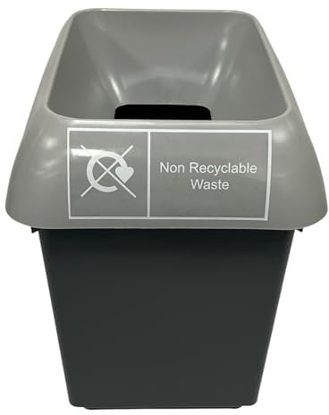 Chabrias 30 Litre Light Grey Lid & Non-Recycling Logo Waste Bin – UK Made 100% Recycled Plastic Colour Coded Simpler Recycling Options