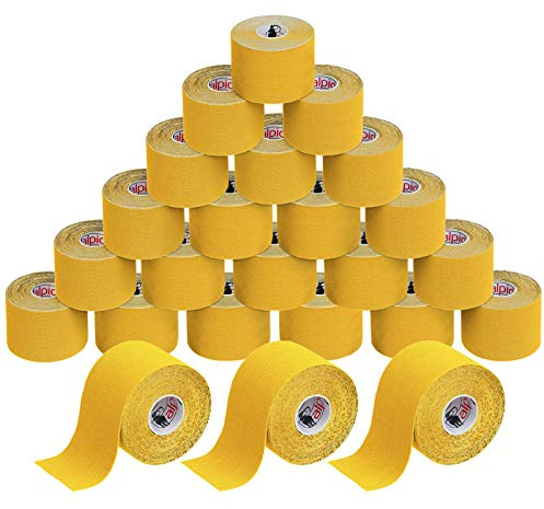 ALPIDEX Kinesiologie Tape Gelb 24 Rollen 5 m x 5 cm Physio Sport Set | Physiotape, Muskeltape, elastisch, wasserfest, latexfrei, Baumwolle, Knie, Rücken, Nacken, Schulter, Handgelenk, Ellenbogen