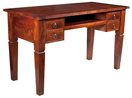 MASSIVMOEBEL24.DE | Oxford Schreibtisch aus Massivholz #506 Akazienholz - Nougat, lackiert Kolonialstil 130x60x77 cm Bürotisch Holzschreibtisch Arbeitstisch