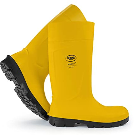 Stivali di Sicurezza di Alta qualità, Uomo, con Tappo in Acciaio e Suola di Sicurezza, Gomma, Soletta incl per Piedi Caldi e asciutti, Cuscinetto & Industria, Giallo, EU 44