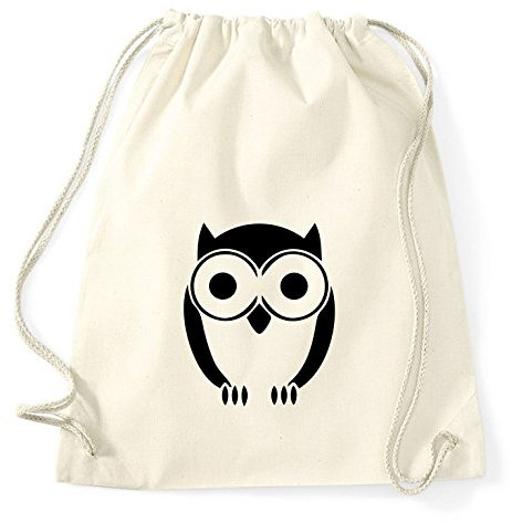 Eule Gym Bag Turnbeutel Rucksack Sport Hipster Style in 8 Farben, Farbe:Natur
