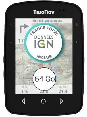 TwoNav Terra (64 GB) + Karta 1 ruta av Sverige Lantmäteriet Topo 1:50.000, GPS-cykeldator med 3,7-tums bred skärm för berg, vandring, MTB, cykel med kartor ingår