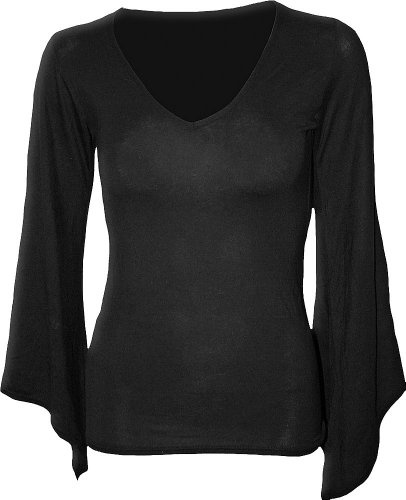 Spiral - Gothic Elegance - V Neck Goth Sleeve Top Black - S
