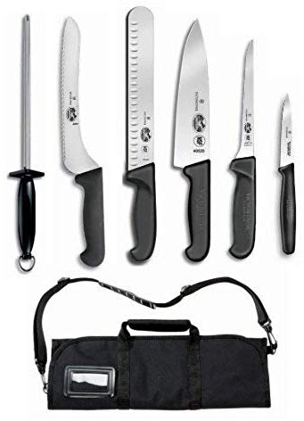 Victorinox Forschner 7 Pc Fibrox Deluxe Culinary Knife Roll Set,Black