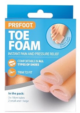 Profoot Toe Foam - Instant Pain Relief for Bunions and Corns - Soft Foam Toe Tubes - Foam Toe Protectors - Relieves Pressure and Friction - 3 Tubes, 2 Small and 1 Large