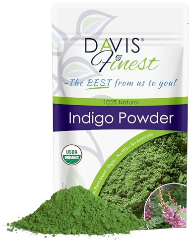 Davis Finest Organic Indigo Powder Hair Dye 100g, chemiefreie Naturhaarfarbe, PPD-frei, Vegan