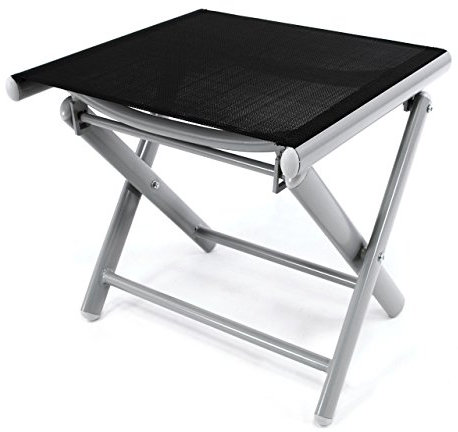 Nexos Klapphocker Sitzhocker Campinghocker Fußteil aus Aluminium und Textilene schwarz pulverbeschichtet Rahmen Hellgrau Sitzhöhe 42 cm für Balkon Terrasse