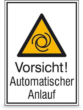 Betriebsausstattung24 Warn-Kombischild „Vorsicht! Automatischer Anlauf“ - Sicherheitsschild/Warnschild - Betriebssicherheit - Folie, 13,1 x 18,5 cm