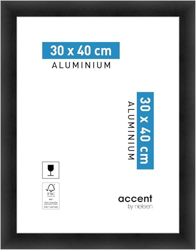 accent by nielsen Aluminium Bilderrahmen Largo, 30 x 40 cm, Schwarz | Aluminium Fotorahmen im Hoch- & Querformat zum Aufhängen Schwarz gebürstet Echtglas