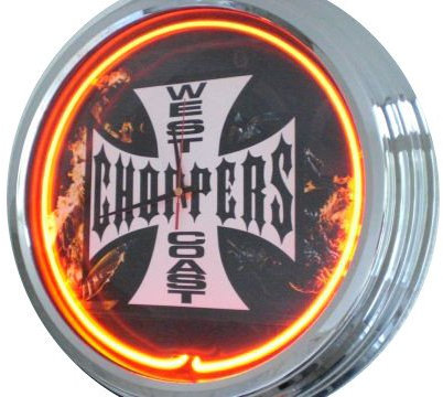 Neon Uhr West Coast Choppers - Black Wanduhr Deko-Uhr Leuchtuhr USA 50's Style Retro Neonuhr