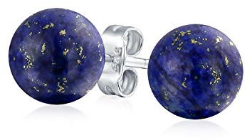 Einfache Dunkelblaue Lapislazuli Edelstein Rundkugel Ohrstecker Für Frauen Und Männer .925 Sterlingsilber 10MM