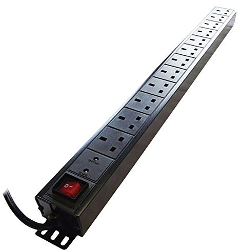 Eagle 12-Way UK Vertical Socket 19 PDU with Surge Protection to UK Plug 2m Lead