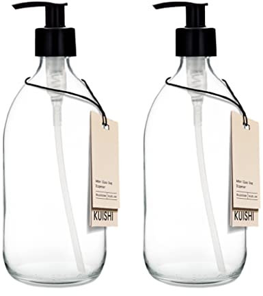 Clear Glass Soap Dispenser Pack of 2 by Kuishi (2, 500ml), Refillable