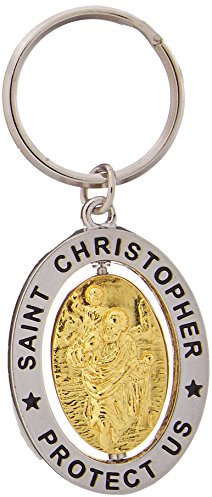 Saint ST Christophe 3–1/10,2 cm en alliage de zinc plaqué argent tournante Dual Tone Porte-clés avec prière