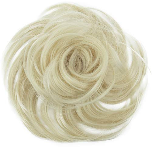 CAISHA Haargummi Bella Hochsteckfrisuren Haarteil Hochzeitfrisuren Voluminös Leicht Gewellt Hitzebeständige Kunstfaser DM17cm Platinblond G16B