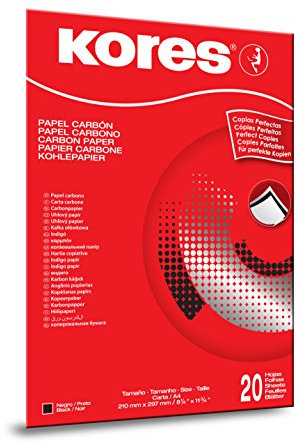 Kores - Schwarzes Kohlepapier zum Schreiben, kein Verschmieren und wiederverwendbar, Schul- und Bürobedarf, Format A4, 21 x 29,7 cm, 20 Blatt