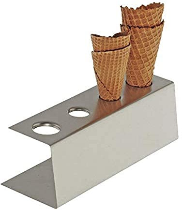 Aps 11881 Soporte para cucuruchos de Helado de Acero Inoxidable Pulido Mate con pies Antideslizantes, 4 Agujeros (2 x Ø 31 mm, 2 x Ø 26 mm), 9,5 x 27,5 x 9 cm