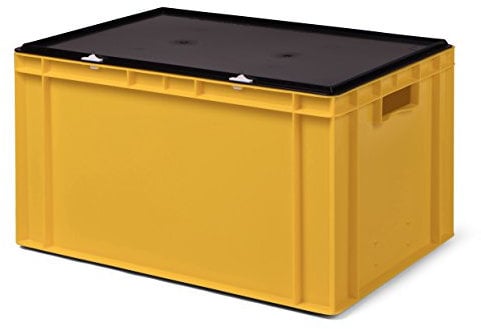 Transport-Stapelbox/Lagerbehälter, gelb, mit schwarzem Verschlußdeckel, 600x400x320 mm (LxBxH)