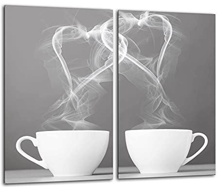 Gsmarkt Herdabdeckplatten Schneidebrett Set 2x30x52 Glasbild Kaffee
