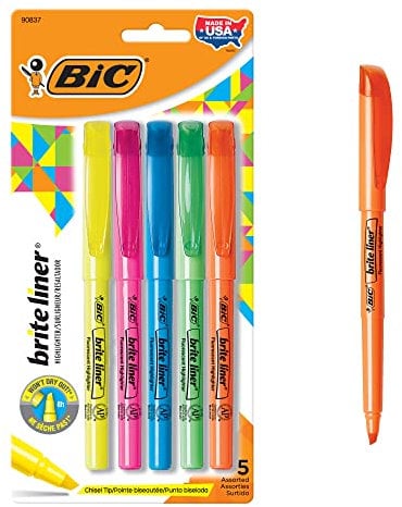 BIC Brite Liner Textmarker, Keilspitze (BLP51W-AST), 30 Stück