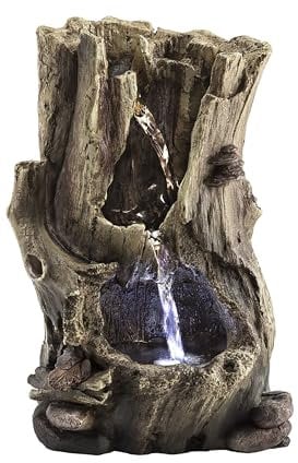 Alpine Corporation WIN326 Indoor Tabletop Light-Up Tiered Rainforest Tree Trunk Water Fountain with LED Lights, 11, Brown