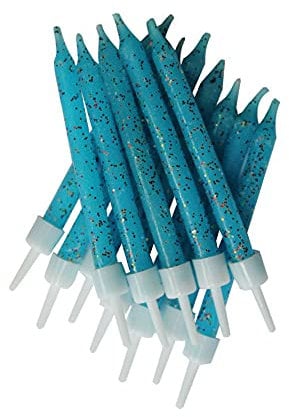 Anniversary House Pack of 12 Blue Glitter Birthday Candles with Holders, 7.5 Centimeters, Celebration Cake Decoration, AHC130