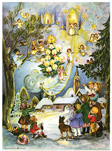 Nostalgischer Adventskalender/Weihnachtskalender mit Bildern und Glimmer Seht die Himmelsleiter