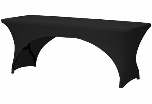 Perel Stretch-Tischhusse, schwarz, Polyester, rechteckige Tische, Fusstaschen