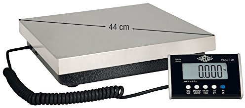 Wedo 50775020 Paketwaage Waage Paket (50 kg, 20 g - Teilung, inkl. Netzgerät, Wiegeteller, aus rostfreiem Edelstahl, separates Anzeigengerät, mit Wandhalterung)