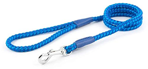 Ancol Heritage Nylon Rope Dog Lead 2 Tone Blue Strong Durable Weatherproof Soft Hand Sewn Ends Heavy Duty Trigger Hook Comfortable Grip Pet Puppy Walking Accessory 107cm x 12mm Size 4-8