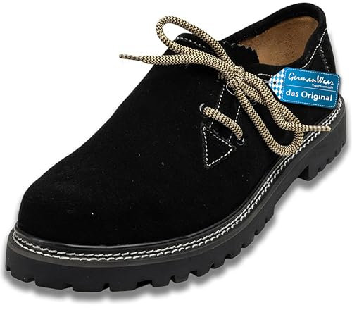 German Wear Haferlschuhe Trachtenschuhe Original Handmachart Trachten Lederschuhe aus Wildleder Echtleder Schuhe Schwarz - 43 EU mit 2X Schnürsenkel