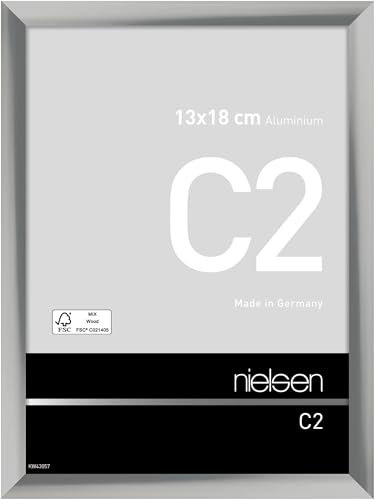 nielsen Bilderrahmen, 13 x 18 cm, Aluminium, Silber glanz, Fotorahmen zum Auftstellen und Aufhängen im Hoch- & Querformat, Echtglas, C2