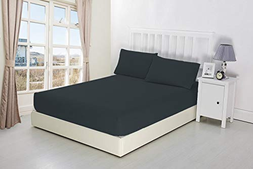 Niys Luxury Bedding Spannbettlaken, extra tief, 40 cm tief, Perkal Super King anthrazit