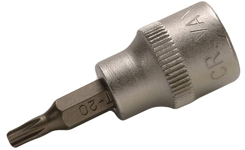 BGS 2571 | Bit-Einsatz | 10 mm (3/8) | T-Profil (für Torx) mit Bohrung T20 | Antrieb Innenvierkant 10 mm (3/8) | Länge 48 mm | Chrom-Vanadium-Stahl | mit Rändelung