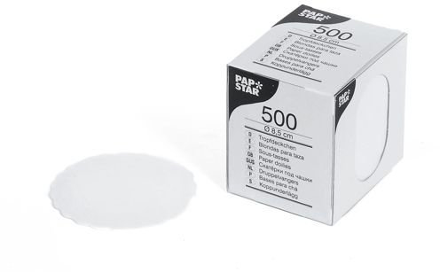 PAPSTAR Tropfdeckchen rund Ø 8,5 cm Weiss für schöne Hochzeitsfeier und besonderen Anlass. Menge: 6000 St