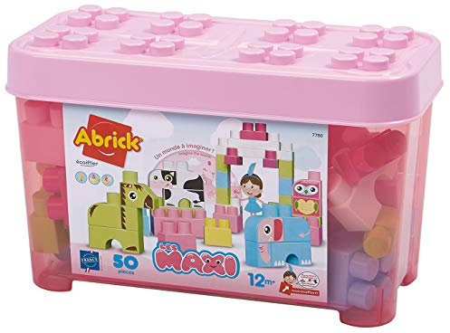 Jouets Ecoiffier - 7780 - Baril Rose + Briques À Empiler Animaux Abrick Maxi – Jeu de Construction Pour Enfants - 50 pièces - Dès 12 mois - Fabriqué en France