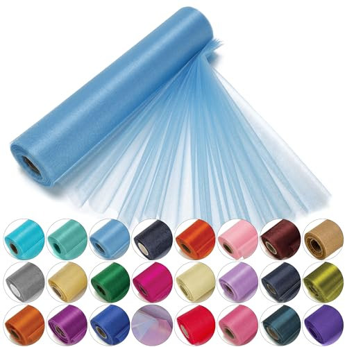 Trimming Shop Organza-Rolle, schneedurchsichtig, 25 m x 29 cm große Organza-Rolle für Stuhlschärpe, Tischläufer, Weihnachtsfeier, Hochzeitsdekoration, Bastelprojekte, Babyblau